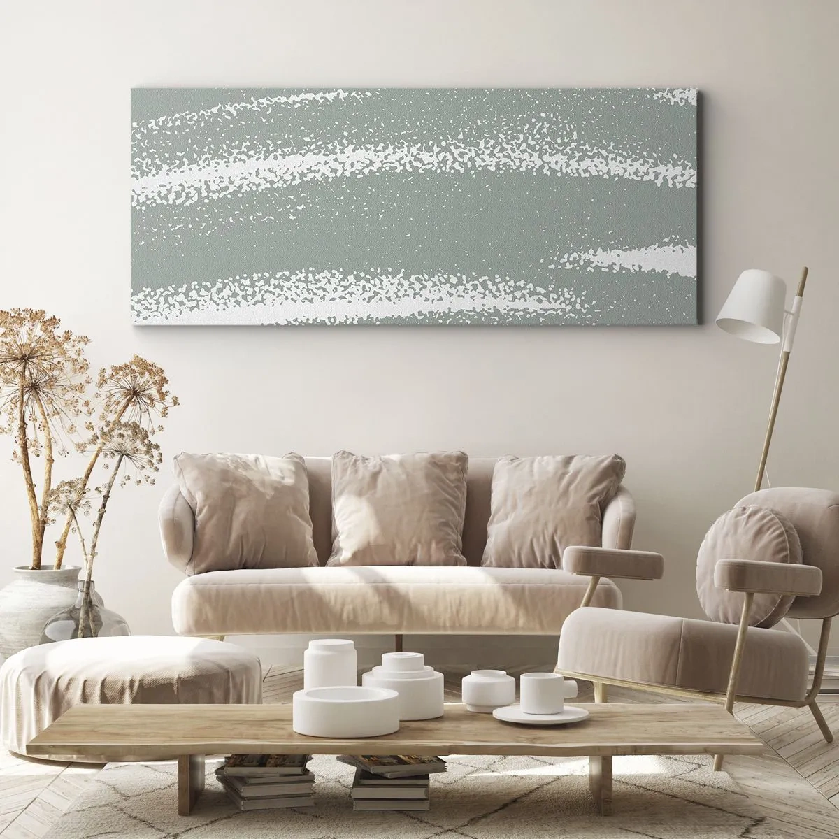 Impression sur toile - Image sur toile - Vagues d'hiver dans les tons menthe et blanc - 160x50cm - Abstraction dans un climat hivernal - Décoration murale moderne pour le salon et la chambre ARTTOR