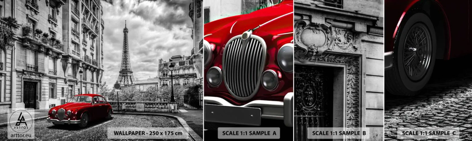 Échantillon de Papier Peint Autocollant Deluxe Sticker - Prédateur dans la ville - Ville, tour Eiffel, Paris - 100x30 cm