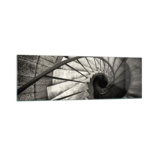 Impression sur verre - Image sur verre - Escalier en colimaçon noir et blanc de style moderne - 160x50cm - En haut des escaliers, en bas des escaliers - Décoration murale moderne pour le salon et la chambre ARTTOR