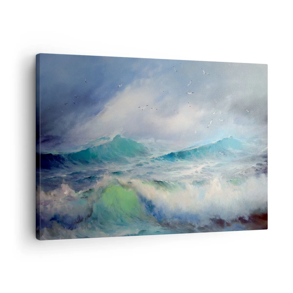 Impression sur toile - Image sur toile - De grosses vagues sur l'océan - 70x50cm - "Le tourbillon hurlait de triomphe..." - Décoration murale moderne pour le salon et la chambre ARTTOR
