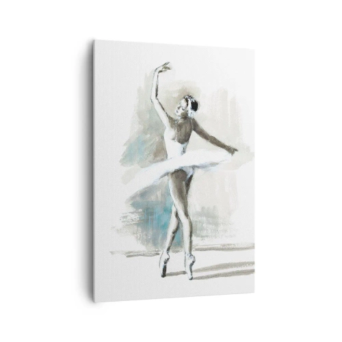 Impression sur toile - Image sur toile - Une danseuse de ballet dans une pose de ballet sur un fond de tons aquarelle délicats. - 70x100cm - Enchantement du cygne - Décoration murale moderne pour le salon et la chambre ARTTOR