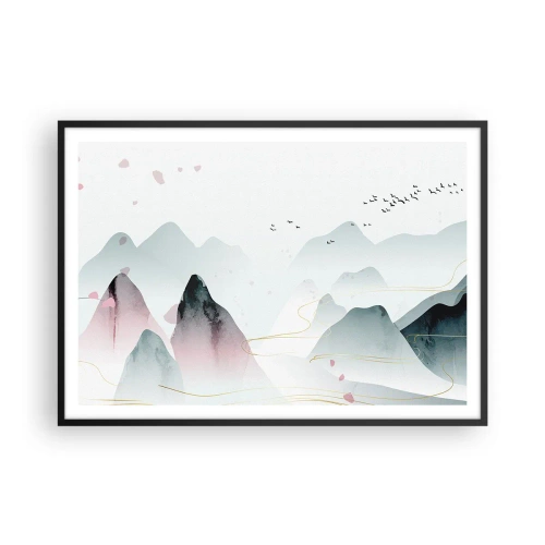 Affiche dans un cadre noir - Poster - Montagnes abstraites aux tons pastel - 100x70cm - Au-delà des sommets - Décoration murale moderne pour le salon et la chambre ARTTOR