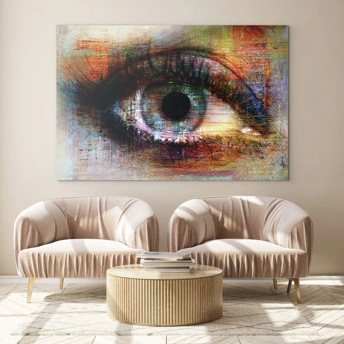 Impression sur verre - Image sur verre - Un œil abstrait aux nuances intenses et multicolores - 70x50cm - Vous pouvez jeter un coup d'œil dans l'âme - Décoration murale moderne pour le salon et la chambre ARTTOR