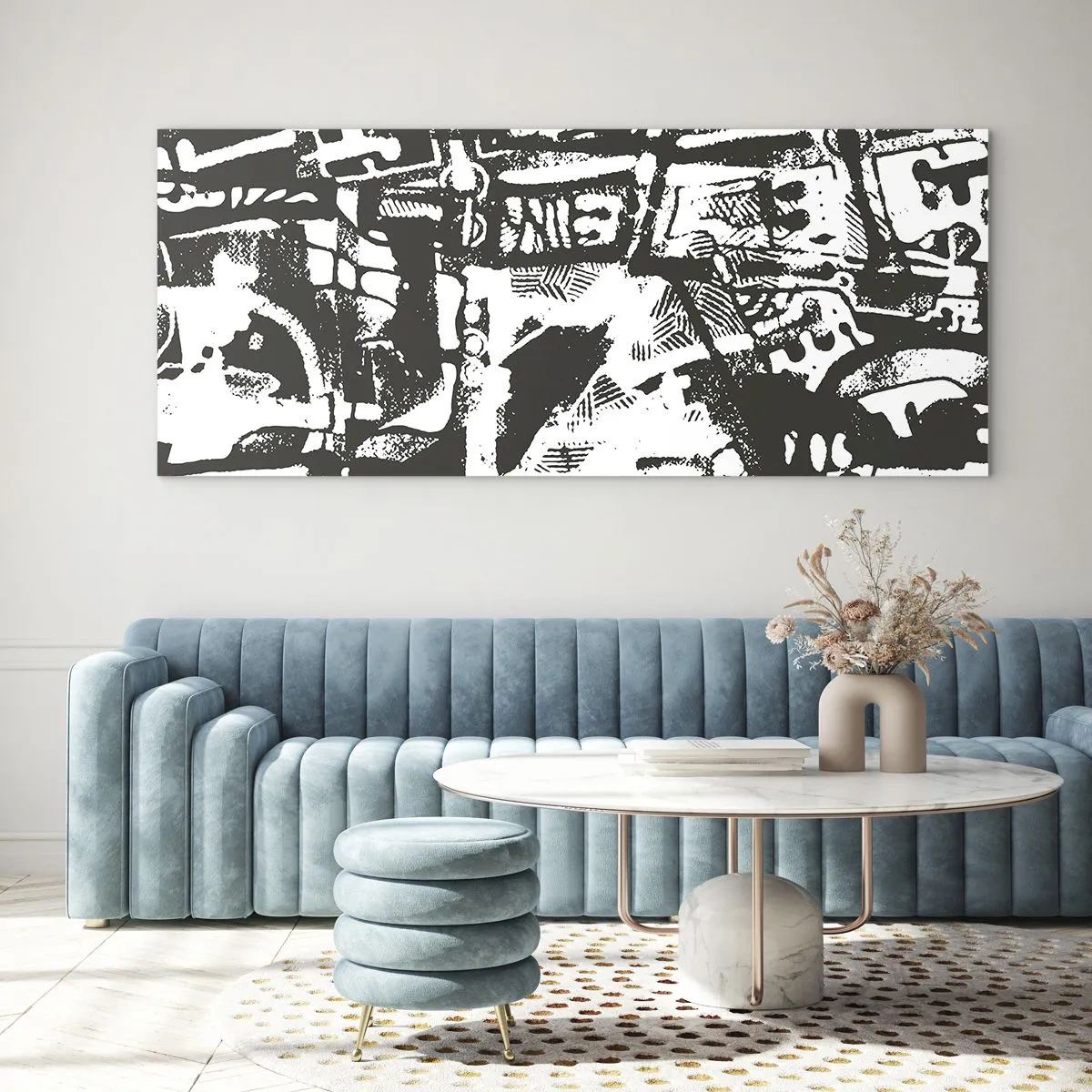 Impression sur verre - Image sur verre - Motif rétro monochrome abstrait - 120x50cm - Ordre ou chaos? - Décoration murale moderne pour le salon et la chambre ARTTOR