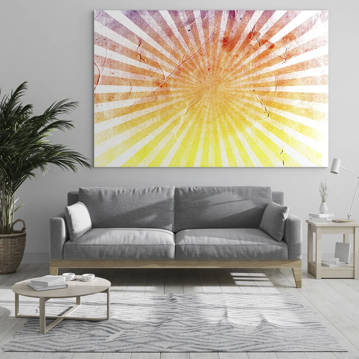 Impression sur verre - Image sur verre - Rayons du soleil levant ou couchant dans un style rétro - 100x70cm - Levant et couchant - Décoration murale moderne pour le salon et la chambre ARTTOR