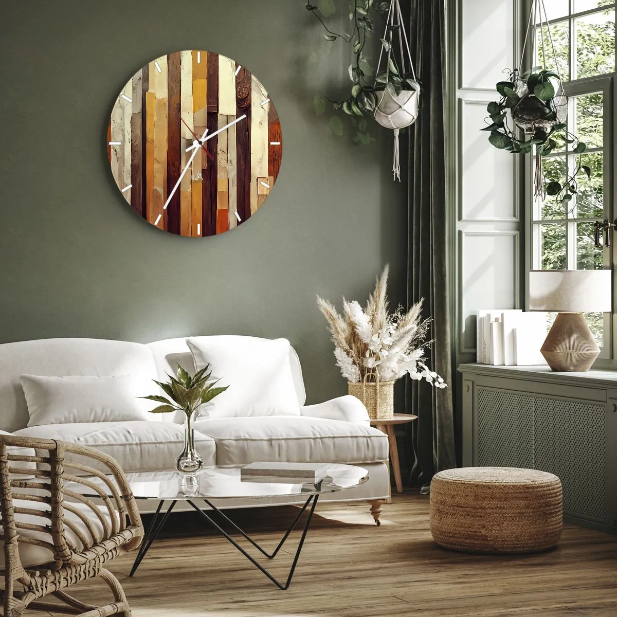Horloge murale - Pendule murale - Rayures verticales dans des tons bois et beige dans un style organique - 30x30cm - Hymne des arbres forestiers - Décoration murale moderne pour le salon, la cuisine et la chambre ARTTOR