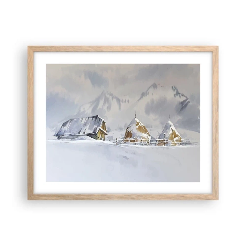 Affiche dans un chêne clair - Poster - Dans une vallée enneigée - 50x40 cm