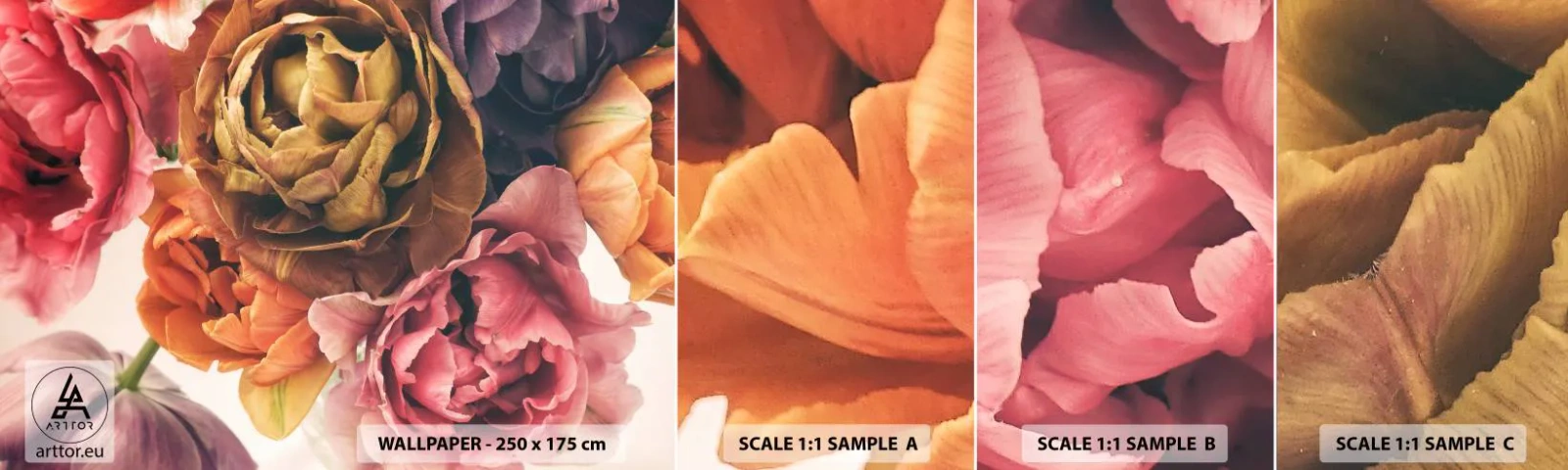 Échantillon De Papier Peint Standard Eco - La fête de la vie - Bouquet de fleurs, Fleurs, Pivoine - 100x30 cm