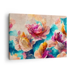 Impression sur toile - Image sur toile - Fleurs colorées sur fond beige - 70x50cm - Splendeur colorée du bouquet - Décoration murale moderne pour le salon et la chambre ARTTOR