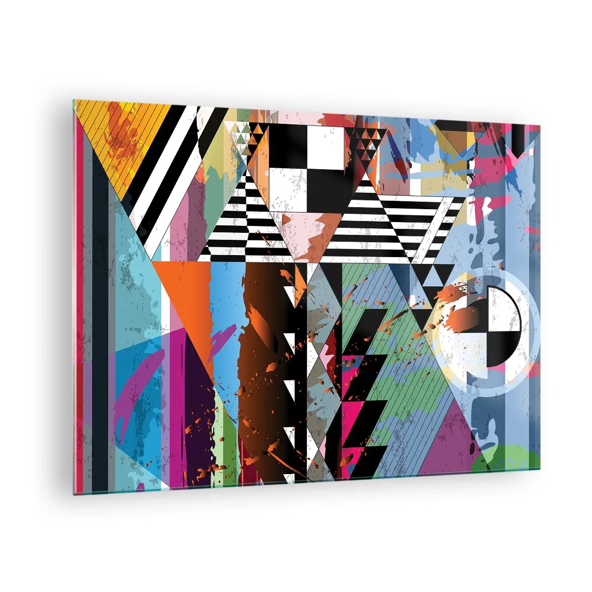 Impression sur verre - Image sur verre - Abstraction géométrique avec une variété de formes et de couleurs - 70x50cm - Géométrique et organique - Décoration murale moderne pour le salon et la chambre ARTTOR
