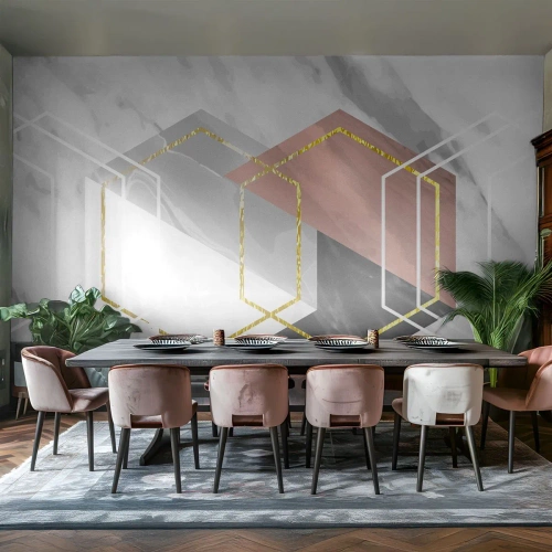 Papier Peint Autocollant Deluxe Sticker - Composition en chaîne - Abstraction, Morceau, Hexagone - 350x256 cm