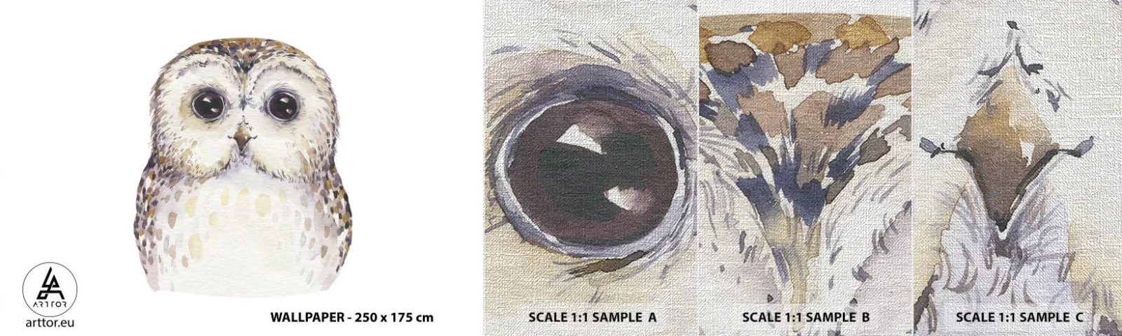 Échantillon de Papier Peint Premium Canvas - Regarde-moi dans les yeux - Hibou, Oiseau, Graphique - 100x30 cm