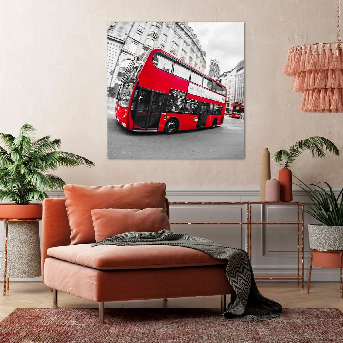 Impression sur toile - Image sur toile - Londres traditionnellement - en bus - 60x60 cm