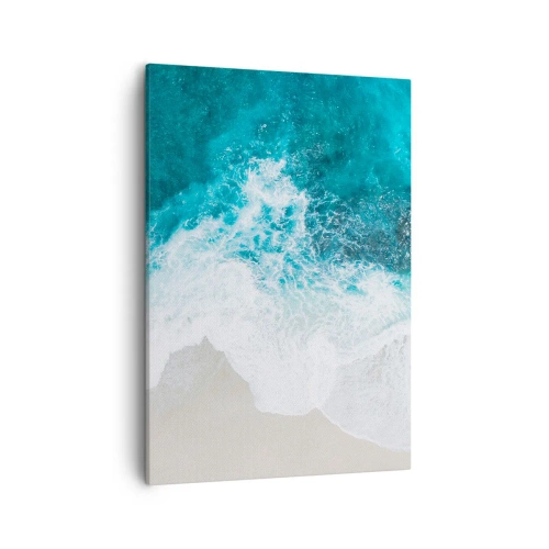 Impression sur toile - Image sur toile - Vagues turquoise de l'océan sur du sable clair - 50x70cm - Caresse naturelle - Décoration murale moderne pour le salon et la chambre ARTTOR