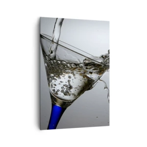 Impression sur toile - Image sur toile - Un verre d'eau en mouvement sur un fond clair - 70x100cm - Eau cristalline dans un verre cristal - Décoration murale moderne pour le salon et la chambre ARTTOR