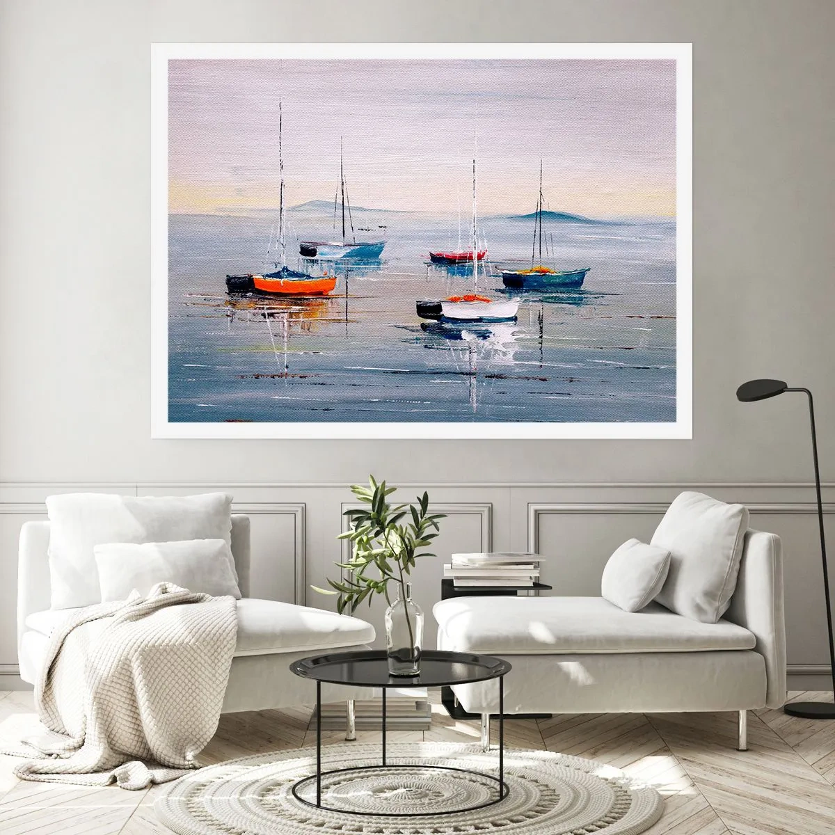 Affiche - Poster - Bateaux colorés sur une eau calme - 100x70cm - Un repos bien mérité - Décoration murale moderne pour le salon et la chambre ARTTOR
