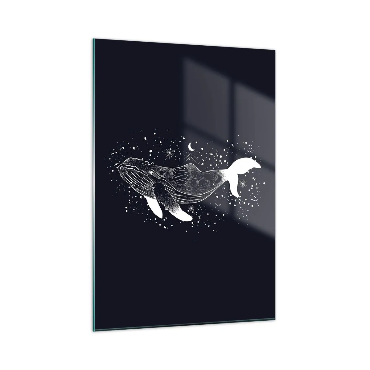 Impression sur verre - Image sur verre - Silhouette blanche graphique d'une baleine flottant dans l'espace - 50x70cm - Dans l'océan de l'univers - Décoration murale moderne pour le salon et la chambre ARTTOR