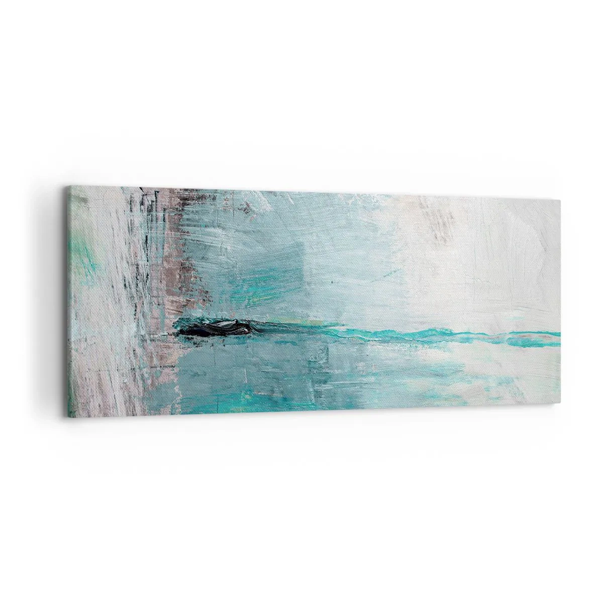 Impression sur toile - Image sur toile - Abstraction dans les tons turquoise et gris - 120x50cm - Horizontalement en bleu - Décoration murale moderne pour le salon et la chambre ARTTOR