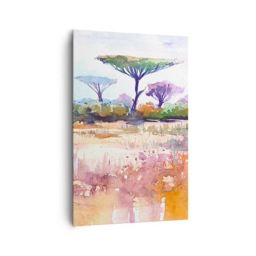 Impression sur toile - Image sur toile - Un paysage de savane pittoresque aux couleurs aquarelles - 80x120cm - Couleurs de savane - Décoration murale moderne pour le salon et la chambre ARTTOR