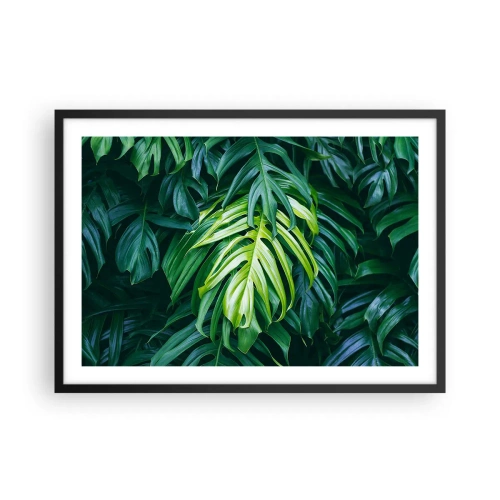 Affiche dans un cadre noir - Poster - Feuilles vertes dans un arrangement tropical dense - 70x50cm - Immergez-vous dans la fraîcheur - Décoration murale moderne pour le salon et la chambre ARTTOR