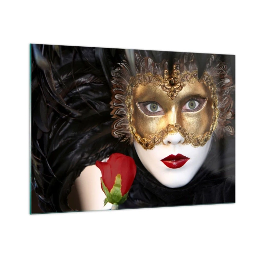 Impression sur verre - Image sur verre - Masque de carnaval avec une rose rouge - 100x70cm - Parce que la vie est un grand bal - Décoration murale moderne pour le salon et la chambre ARTTOR
