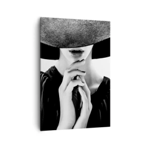 Impression sur toile - Image sur toile - Femme élégante portant un grand chapeau dans des tons de noir et blanc - 70x100cm - Beauté cachée - Décoration murale moderne pour le salon et la chambre ARTTOR