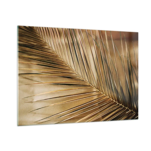 Impression sur verre - Image sur verre - Gros plan d'une feuille de palmier aux tons brun doré - 100x70cm - Colonnade naturelle - Décoration murale moderne pour le salon et la chambre ARTTOR