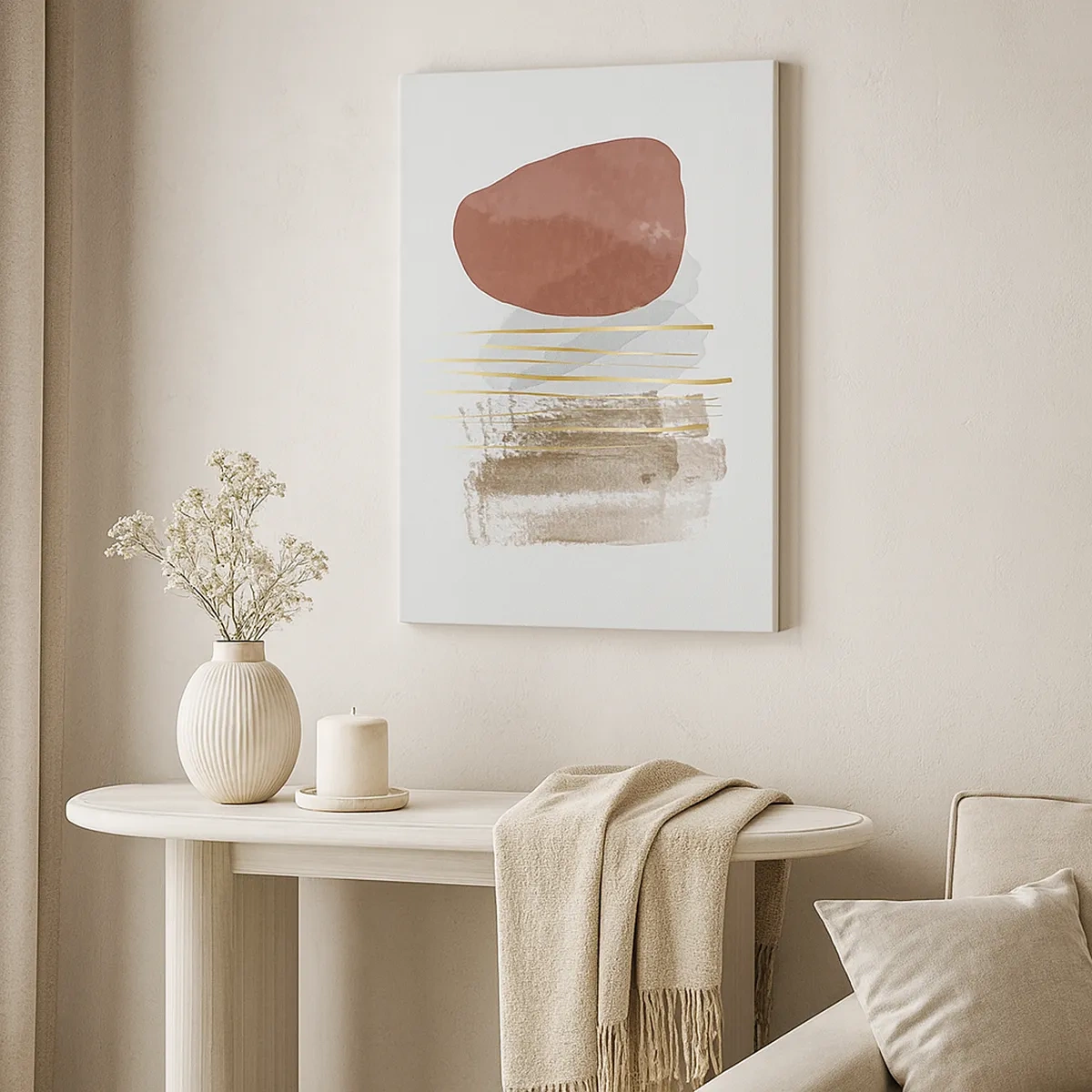 Impression sur toile - Image sur toile - Composition abstraite dans les tons beige et or - 50x70cm - Colonnade abstraite - Décoration murale moderne pour le salon et la chambre ARTTOR