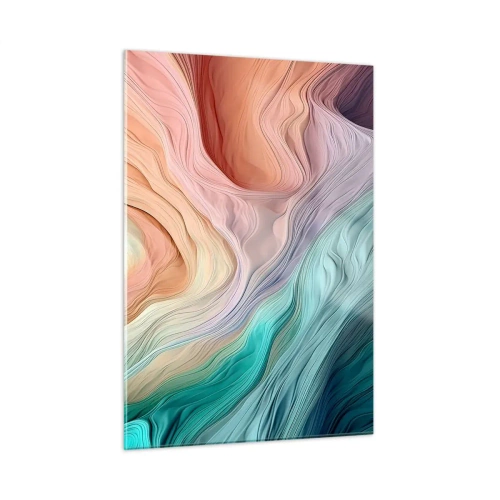 Impression sur verre - Image sur verre - Une abstraction colorée ressemblant à des vagues et des rochers - 50x70cm - Vague arc-en-ciel - Décoration murale moderne pour le salon et la chambre ARTTOR