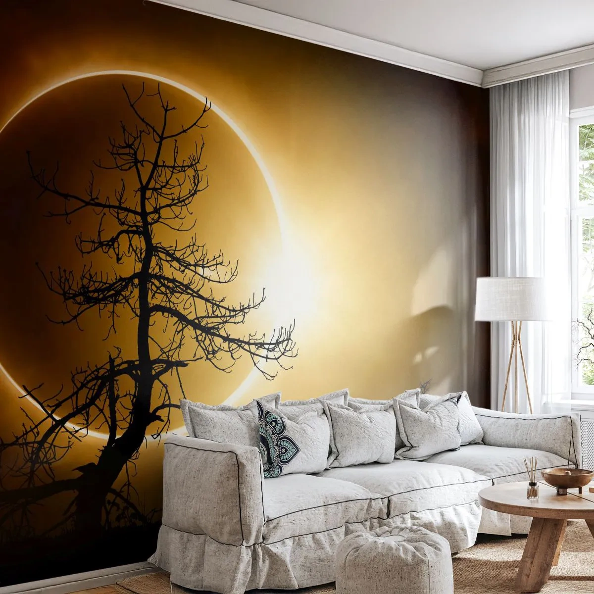 Papier Peint Autocollant Deluxe Sticker - Éclipse totale - Éclipse, Arbre, Paysage - 250x175 cm