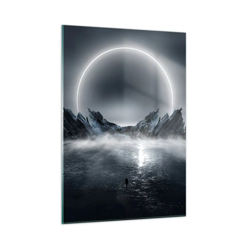 Impression sur verre - Image sur verre - Scène sombre avec éclipse et île rocheuse - 50x70cm - La fin de l'histoire - Décoration murale moderne pour le salon et la chambre ARTTOR