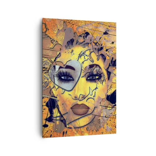 Impression sur toile - Image sur toile - Portrait abstrait d'une femme dans des tons jaune doré - 70x100cm - Beauté ensoleillée - Décoration murale moderne pour le salon et la chambre ARTTOR