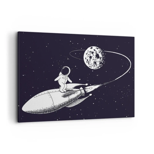 Impression sur toile - Image sur toile - Astronaute sur une fusée dans l'espace - 100x70cm - Surfeur de l'espace - Décoration murale moderne pour le salon et la chambre ARTTOR