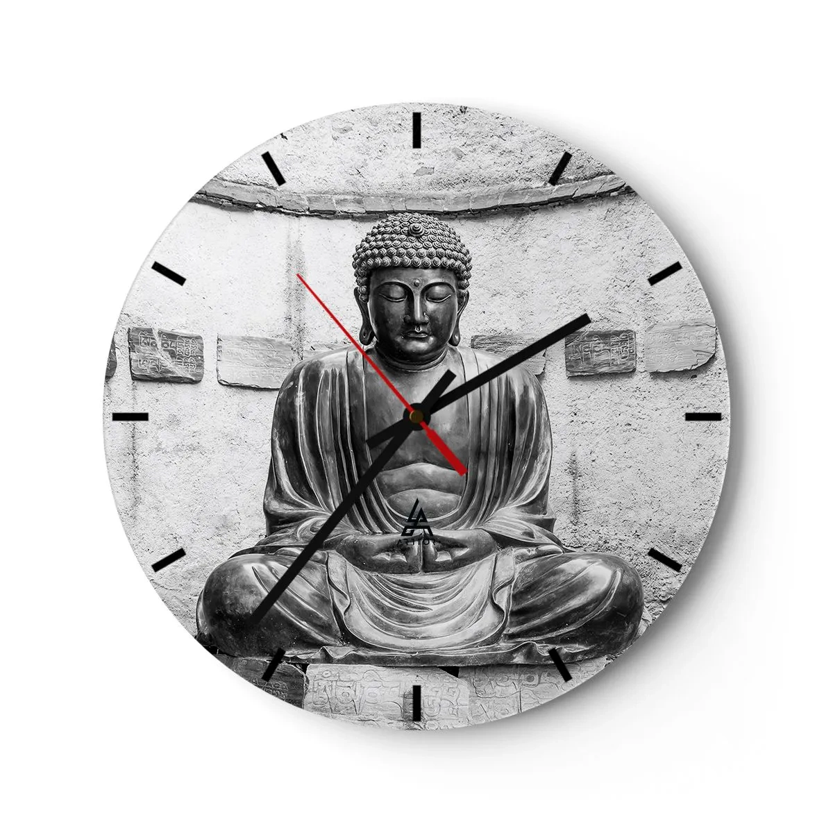 Horloge murale - Pendule murale - Une statue de Bouddha dans un style monochrome sur un fond de mur - 30x30cm - A la source de la paix - Décoration murale moderne pour le salon, la cuisine et la chambre ARTTOR