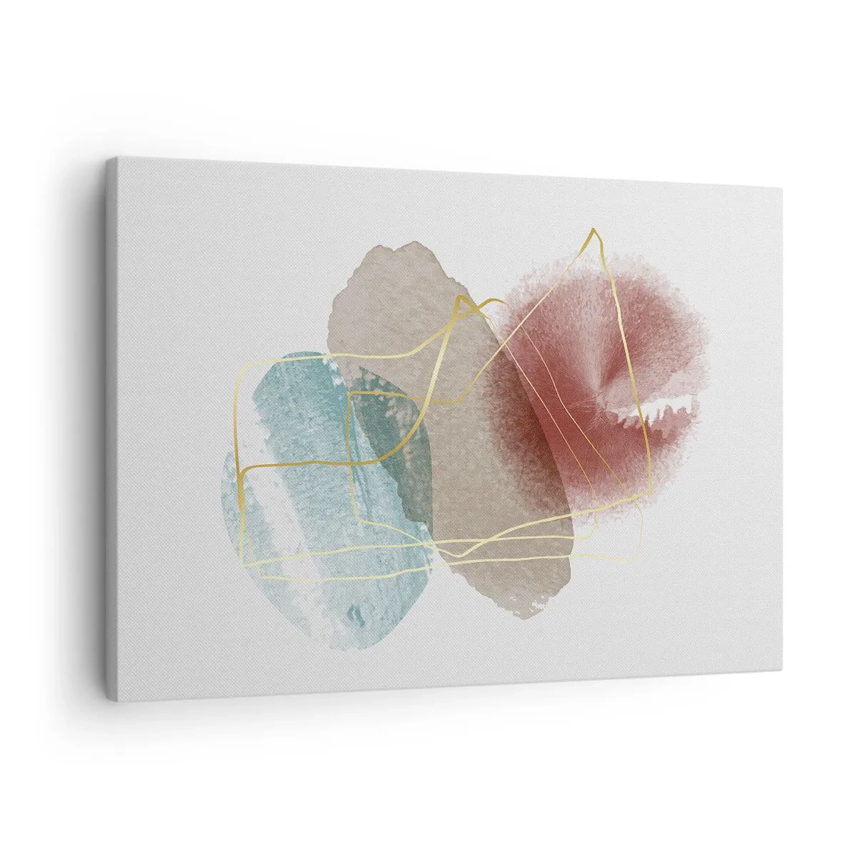 Impression sur toile - Image sur toile - Formes abstraites aux couleurs délicates et aux lignes dorées - 70x50cm - Coraux de l'espace - Décoration murale moderne pour le salon et la chambre ARTTOR