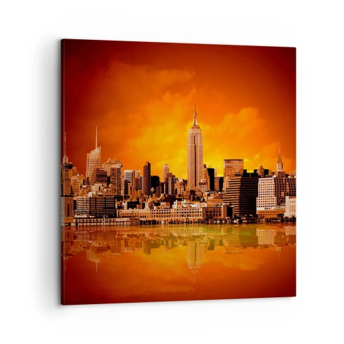 Impression sur toile - Image sur toile - Panorama de grande ville en jaune et bronze - 50x50 cm