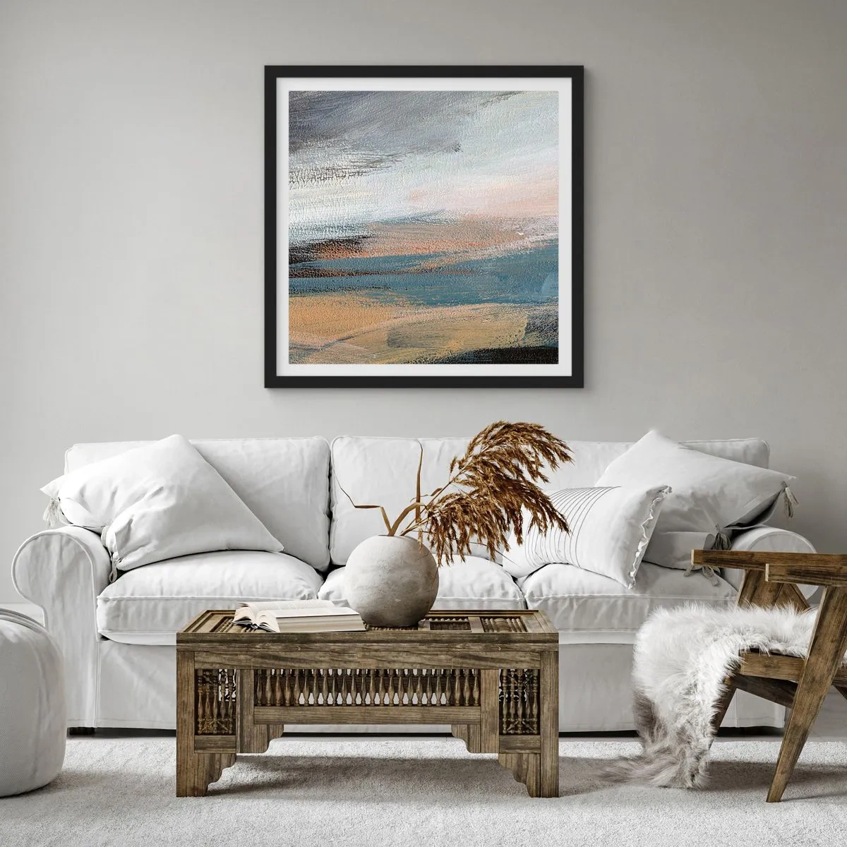 Affiche dans un cadre noir - Poster - Abstraction : paysage nordique - 30x30 cm