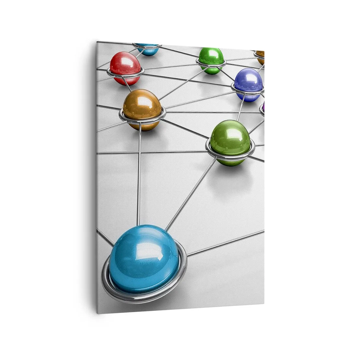 Impression sur toile - Image sur toile - Boules colorées reliées par de fines lignes sur fond blanc - 70x100cm - Toile d'araignée cosmique - Décoration murale moderne pour le salon et la chambre ARTTOR
