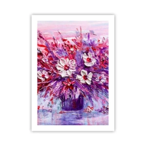 Affiche - Poster - Un bouquet de fleurs dans les tons de rose, violet et blanc - 50x70cm - Innocence et passion - Décoration murale moderne pour le salon et la chambre ARTTOR