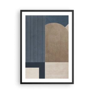 Affiche dans un cadre noir - Poster - Composition géométrique abstraite dans les tons bleu marine et beige - 50x70cm - Composition simple et en rondeur - Décoration murale moderne pour le salon et la chambre ARTTOR