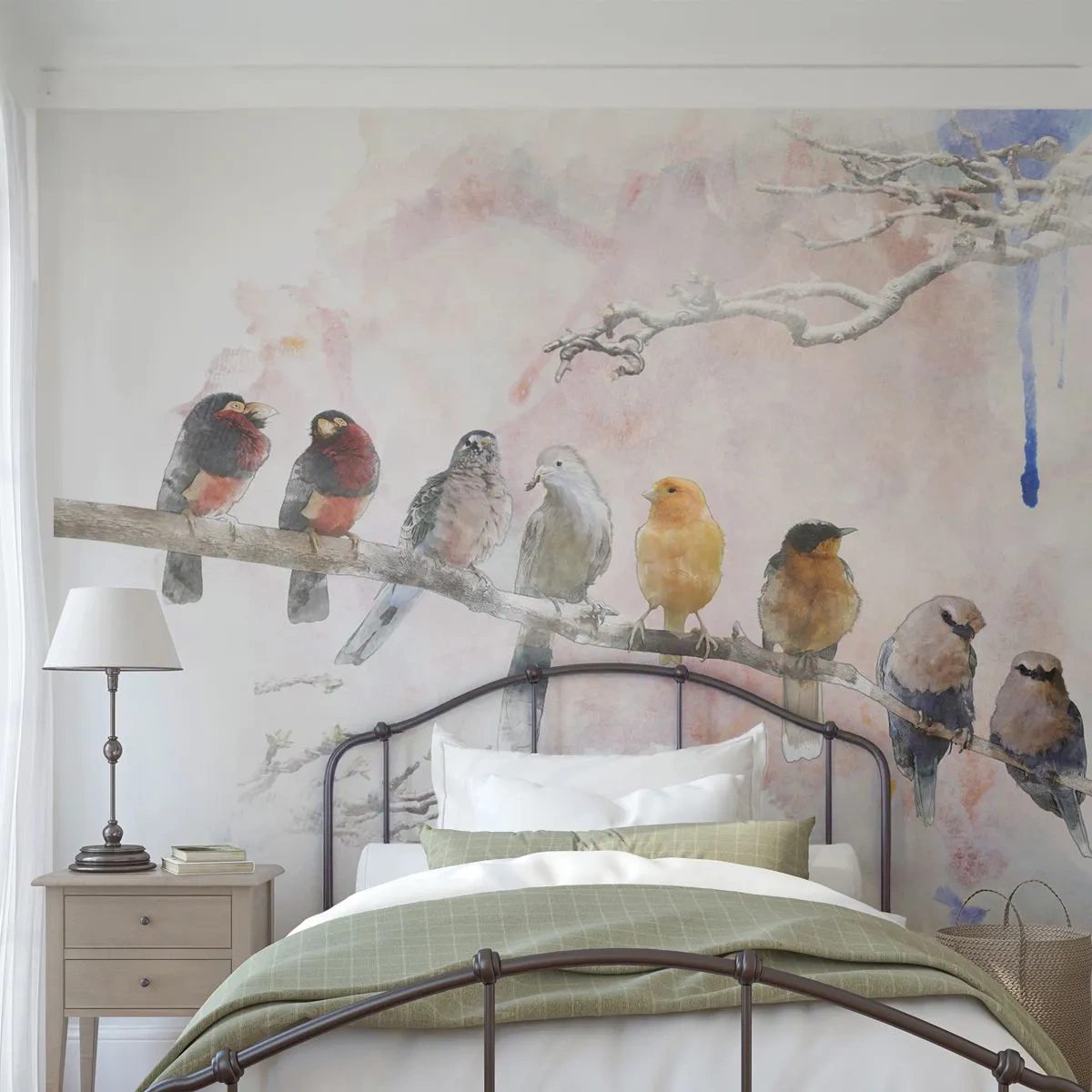 Papier Peint Photo Premium Sand - Rencontre ailée - Des oiseaux, Nature, Graphique - 100x70 cm