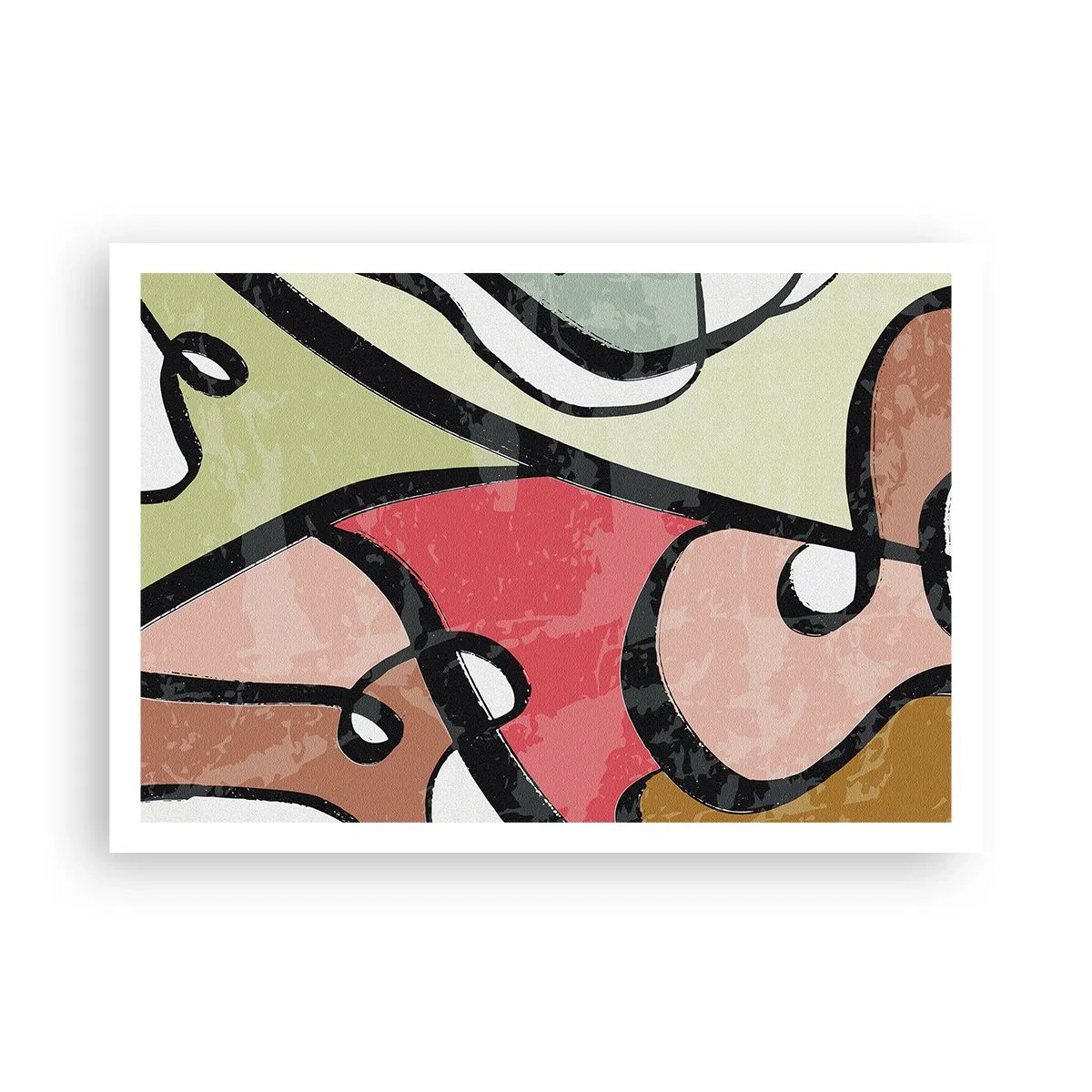 Affiche - Poster - Formes abstraites colorées avec des lignes noires - 100x70cm - Pirouettes parmi les couleurs - Décoration murale moderne pour le salon et la chambre ARTTOR