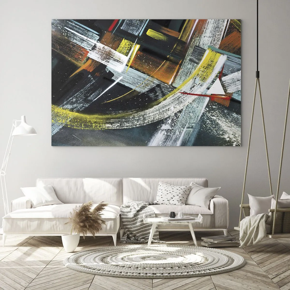 Impression sur verre - Image sur verre - Abstraction dynamique avec des coups de pinceau colorés - 100x70cm - L'énergie du mouvement - Décoration murale moderne pour le salon et la chambre ARTTOR