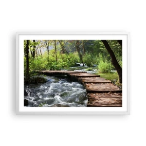 Affiche dans un cadre blanc - Poster - Au-dessus de la cascade mousseuse - 70x50 cm