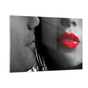 Impression sur verre - Image sur verre - Des lèvres sensuelles dans une photo contrastée - 120x80cm - Face à face - Décoration murale moderne pour le salon et la chambre ARTTOR