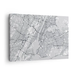 Impression sur toile - Image sur toile - Un plan de ville dans un style minimaliste sur fond gris - 70x50cm - Anatomie de la métropole - Décoration murale moderne pour le salon et la chambre ARTTOR
