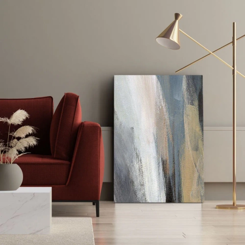 Impression sur toile - Image sur toile - Paysage abstrait dans des tons sobres de bleu et de beige - 50x70cm - Abstraction : paysage nordique - Décoration murale moderne pour le salon et la chambre ARTTOR