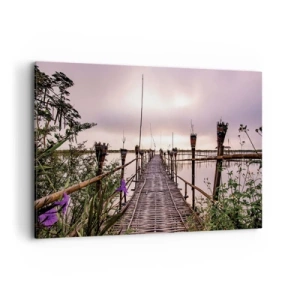 Impression sur toile - Image sur toile - Pont de bambou sur l'eau à l'aube - 120x80cm - Le silence et le calme d'Asie - Décoration murale moderne pour le salon et la chambre ARTTOR