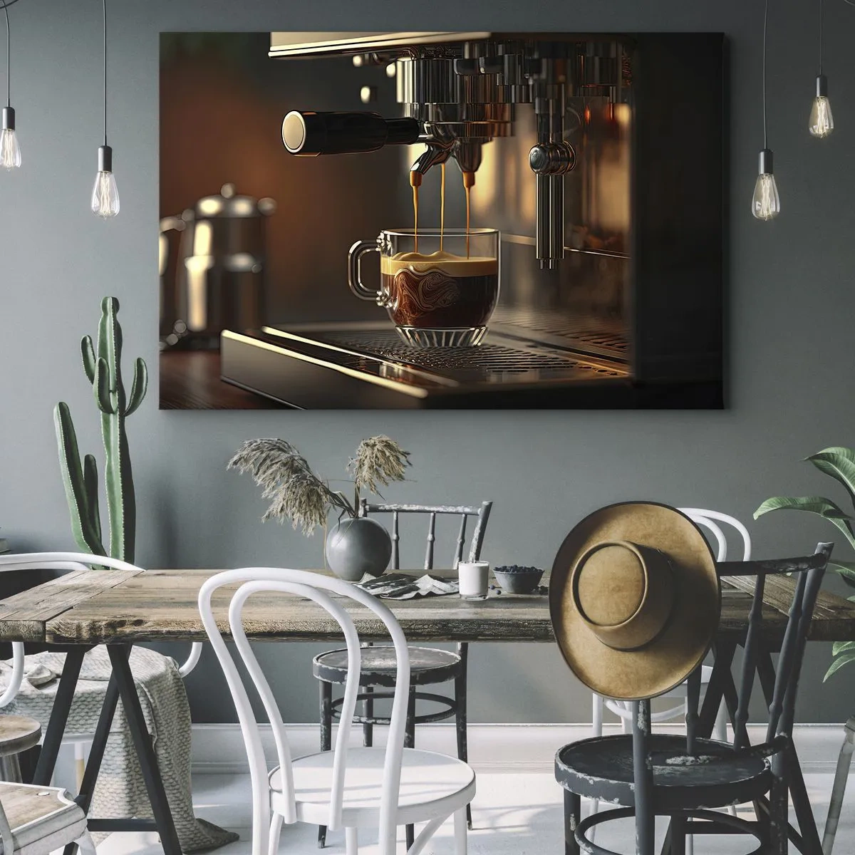 Impression sur toile - Image sur toile - Machine à café avec une tasse d'espresso aromatique - 70x50cm - Un mélange sensuel - Décoration murale moderne pour le salon et la chambre ARTTOR