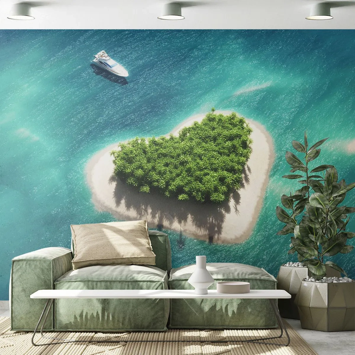 Papier Peint Photo Premium Canvas - Une île romantique en forme de cœur dans une mer turquoise - 100x70cm - J'aime l'été - Décoration murale moderne pour le salon et la chambre ARTTOR